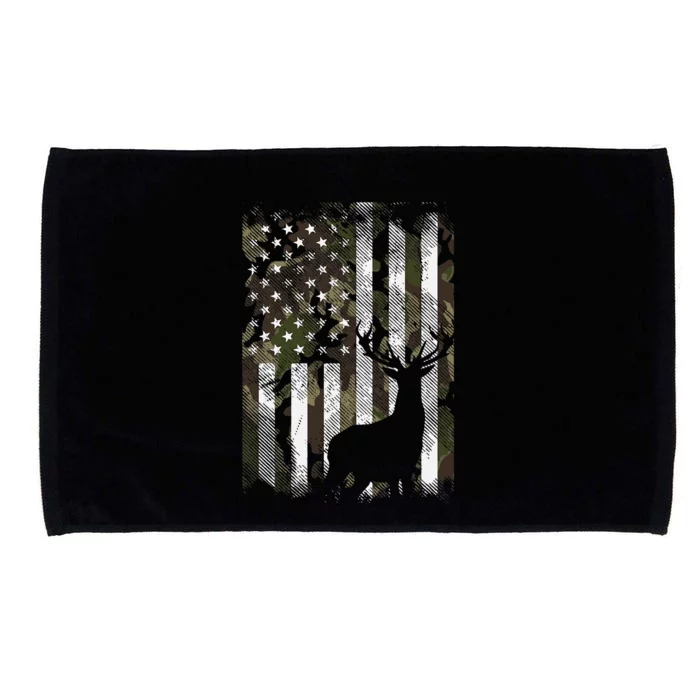 Camo US Flag Deer Elk Buck Hunting Dad Gift Microfiber Hand Towel