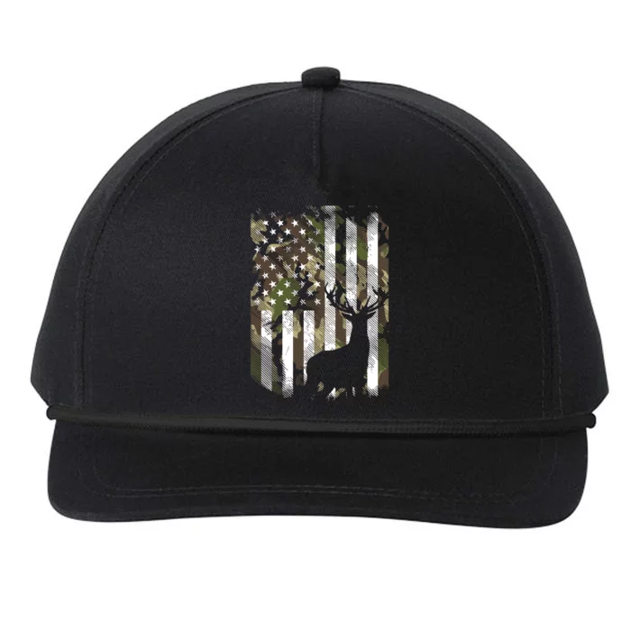 Camo US Flag Deer Elk Buck Camoflage Hunting Hunter Dad Gift Snapback Five-Panel Rope Hat