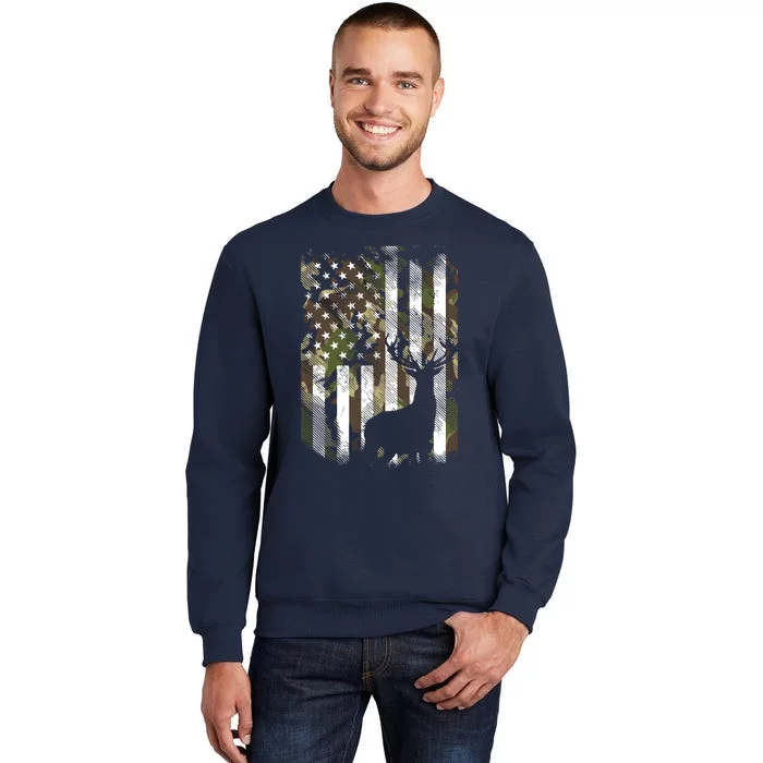 Camo US Flag Deer Elk Buck Camoflage Hunting Hunter Dad Gift Sweatshirt