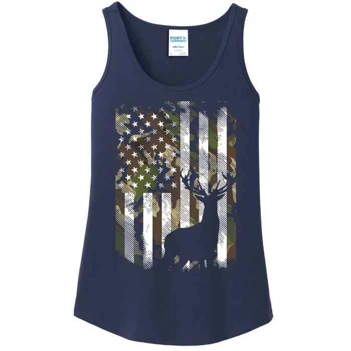 Camo US Flag Deer Elk Buck Camoflage Hunting Hunter Dad Gift Ladies Essential Tank