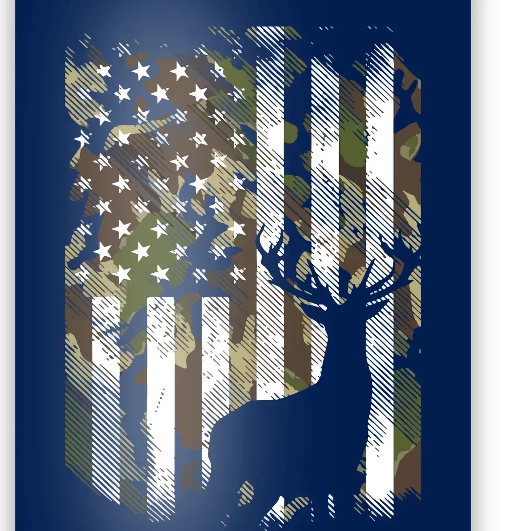 Camo US Flag Deer Elk Buck Camoflage Hunting Hunter Dad Gift Poster