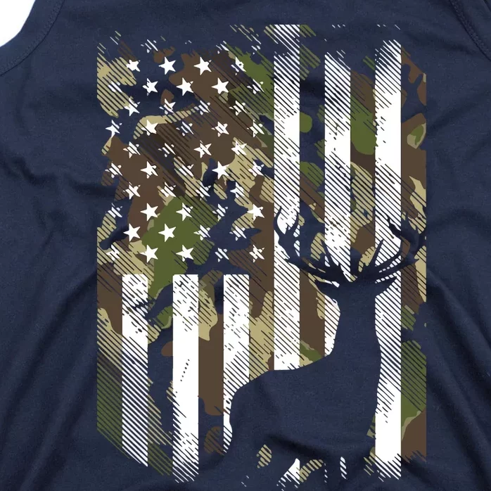 Camo US Flag Deer Elk Buck Camoflage Hunting Hunter Dad Gift Tank Top