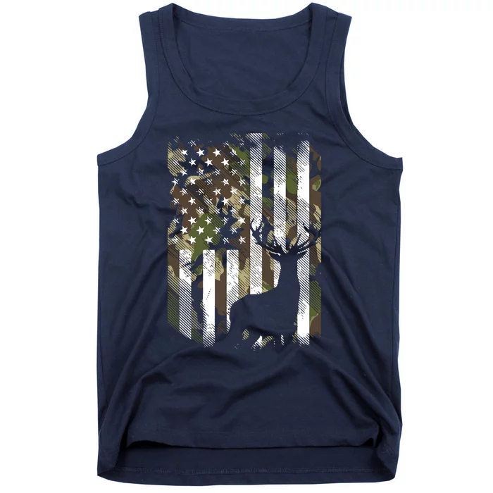 Camo US Flag Deer Elk Buck Camoflage Hunting Hunter Dad Gift Tank Top