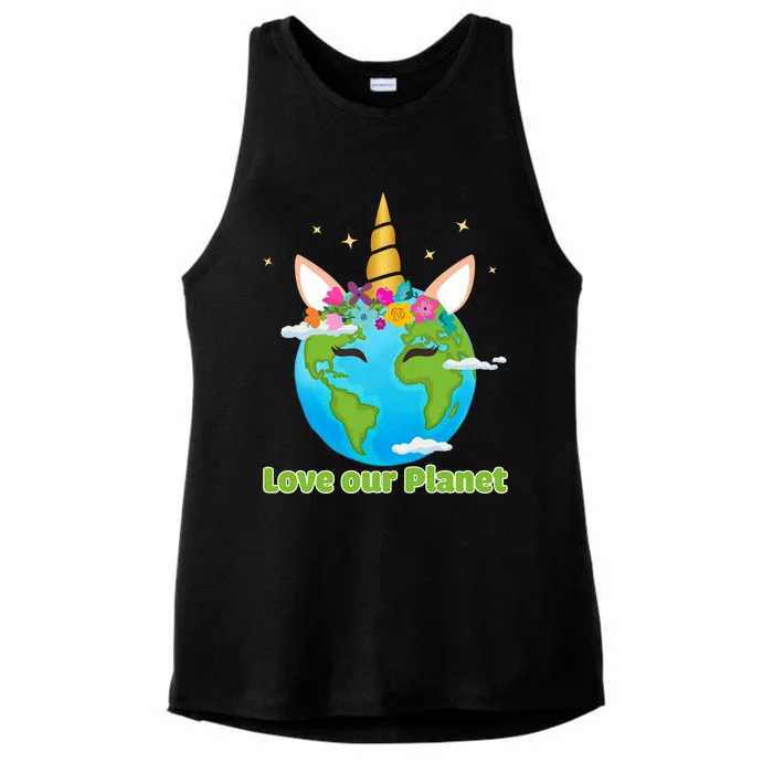 Cute Unicorn Face Love Our Planet Earth Day Gift Ladies Tri-Blend Wicking Tank