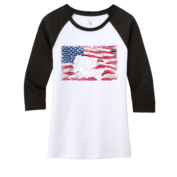 Cool Usa Flag With Fish Women's Tri-Blend 3/4-Sleeve Raglan Shirt