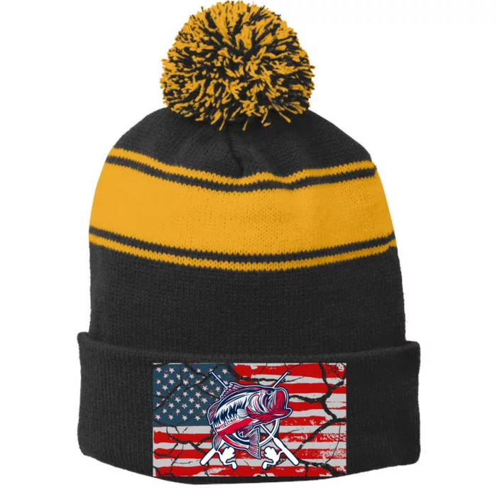 Cool Usa Fishing With Flag Stripe Pom Pom Beanie