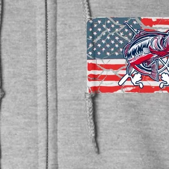 Cool Usa Fishing With Flag Full Zip Hoodie