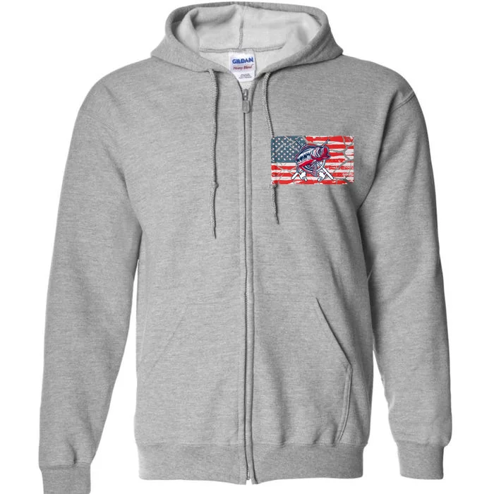 Cool Usa Fishing With Flag Full Zip Hoodie