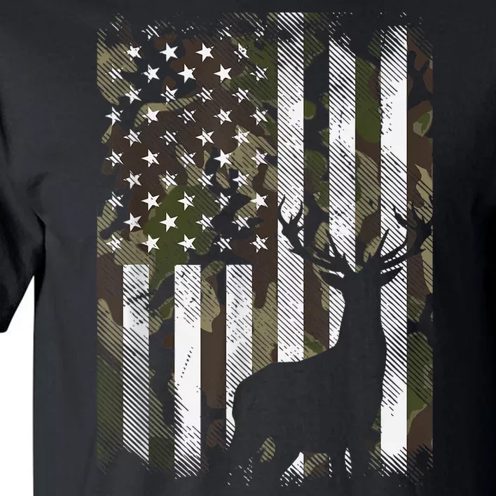 Camo Us Flag Deer Elk Buck Camoflage Hunting Hunter Dad Gift Tall T-Shirt