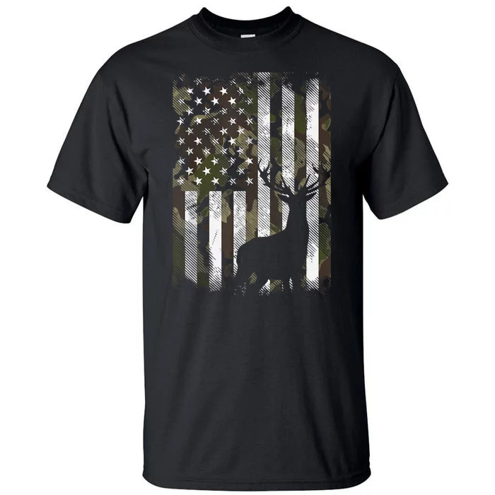 Camo Us Flag Deer Elk Buck Camoflage Hunting Hunter Dad Gift Tall T-Shirt