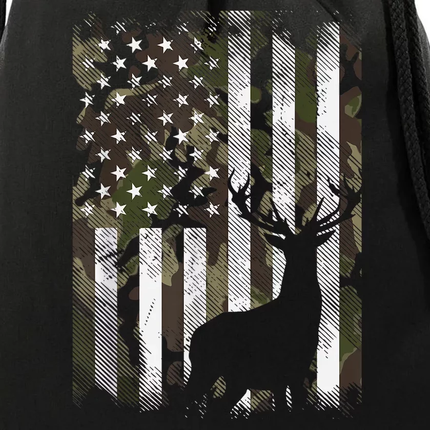 Camo Us Flag Deer Elk Buck Camoflage Hunting Hunter Dad Gift Drawstring Bag