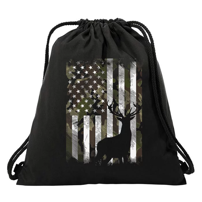 Camo Us Flag Deer Elk Buck Camoflage Hunting Hunter Dad Gift Drawstring Bag