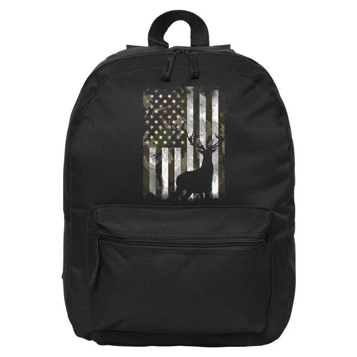 Camo Us Flag Deer Elk Buck Camoflage Hunting Hunter Dad Gift 16 in Basic Backpack