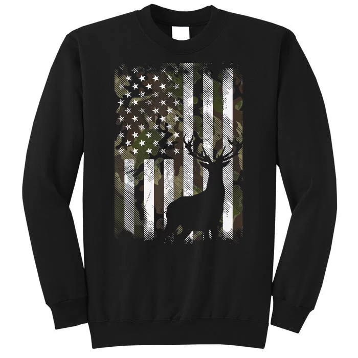 Camo Us Flag Deer Elk Buck Camoflage Hunting Hunter Dad Gift Tall Sweatshirt