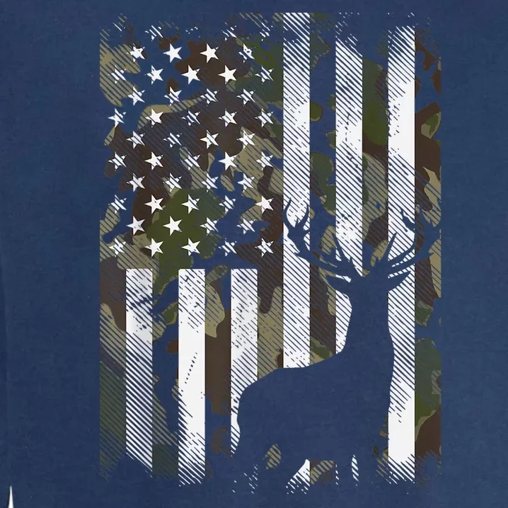 Camo Us Flag Deer Elk Buck Camoflage Hunting Hunter Dad Gift Garment-Dyed Sweatshirt