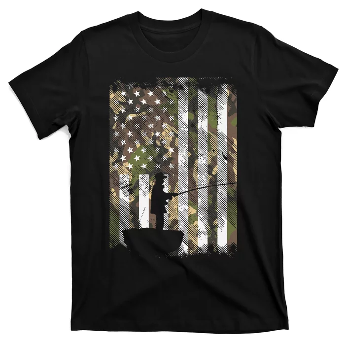 Camo US Flag Fisherman Vintage Fishing Patriotic Angler Gift T-Shirt