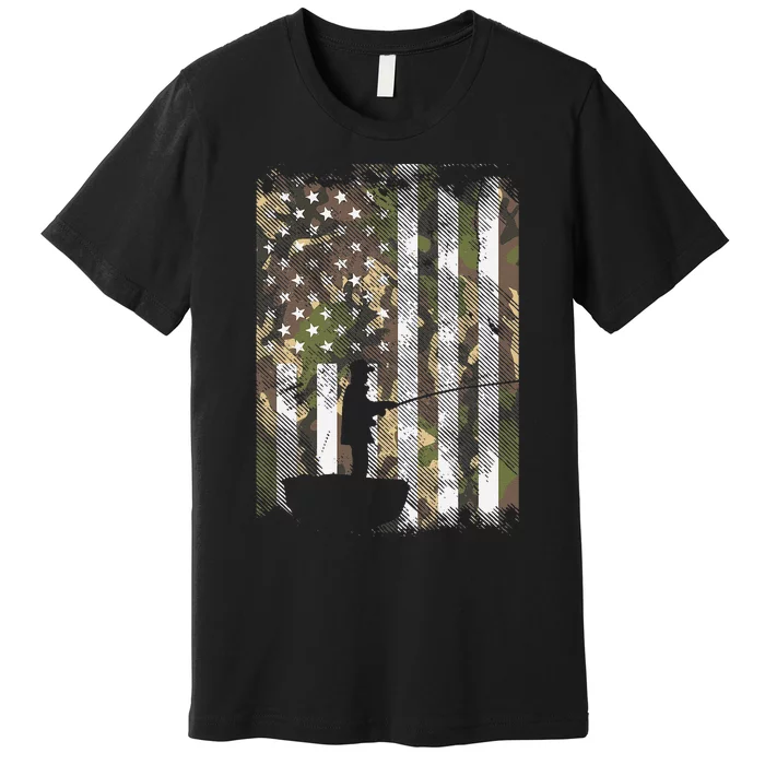 Camo US Flag Fisherman Vintage Fishing Patriotic Angler Gift Premium T-Shirt