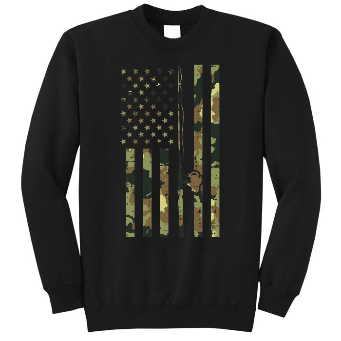 Camo US Flag Fishing Rod Pole Vintage Patriotic Fisherman Sweatshirt