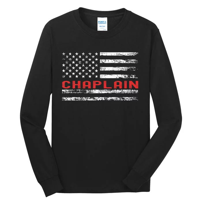 Chaplain Usa Flag Profession Retro Job Title Tall Long Sleeve T-Shirt