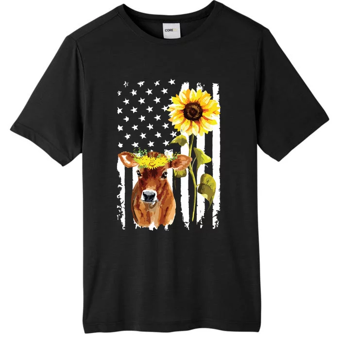 Cow USA Flag Sunflower Cow Lover ChromaSoft Performance T-Shirt