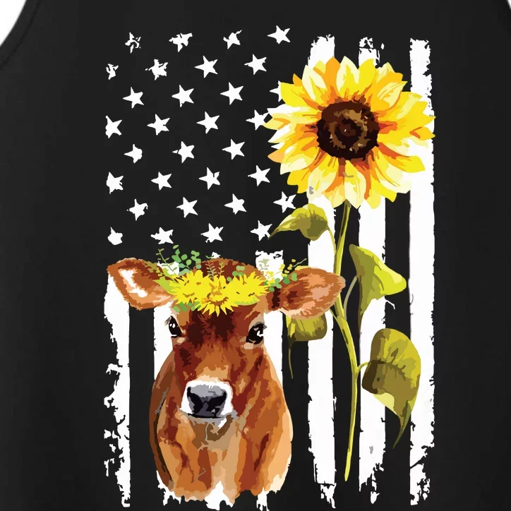 Cow USA Flag Sunflower Cow Lover Performance Tank