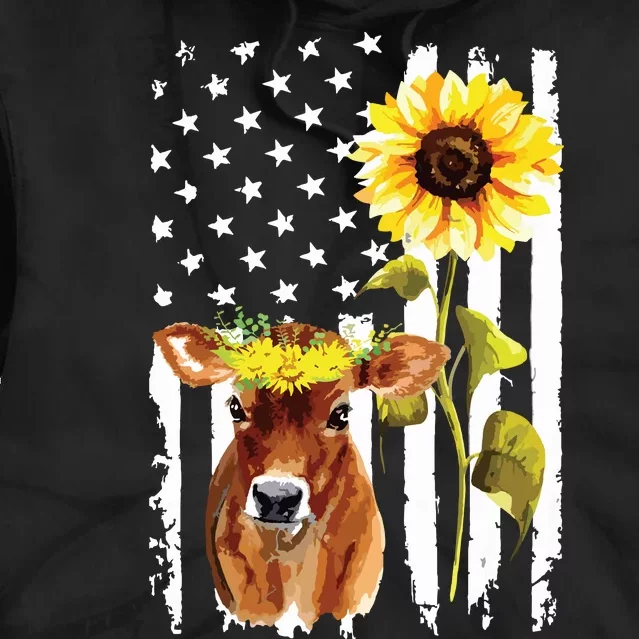 Cow USA Flag Sunflower Cow Lover Tie Dye Hoodie