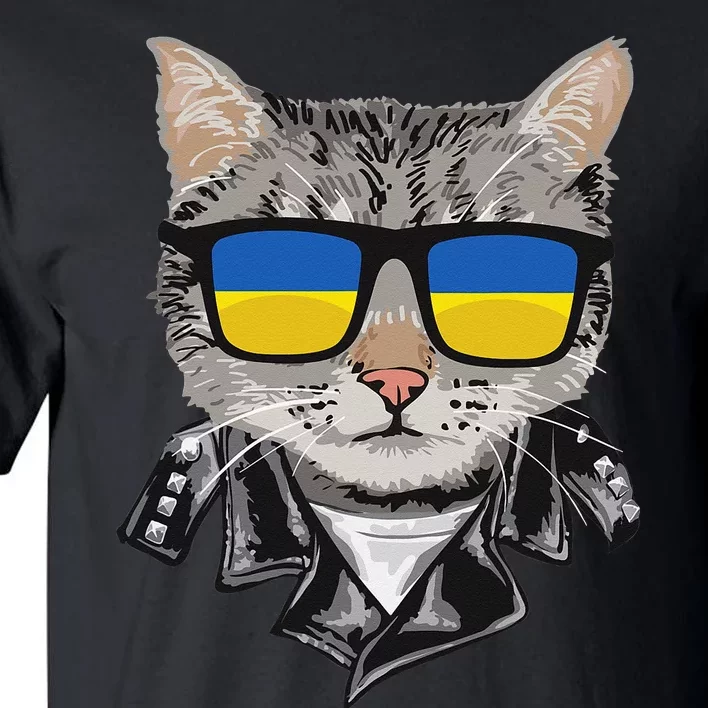 Cat Ukraine Flag Sunglasses Cool Ukrainian Cat Tall T-Shirt