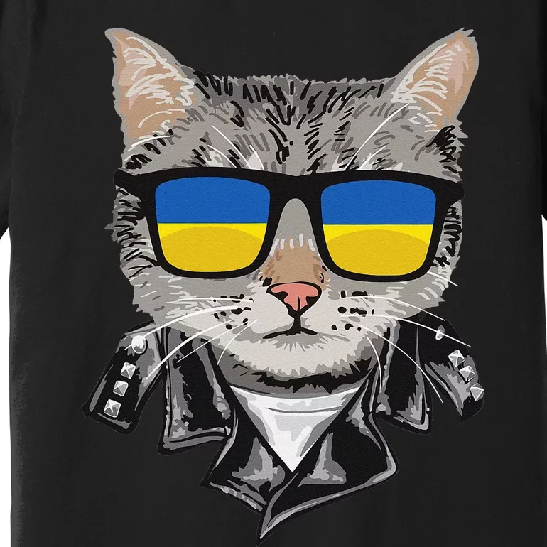 Cat Ukraine Flag Sunglasses Cool Ukrainian Cat Premium T-Shirt