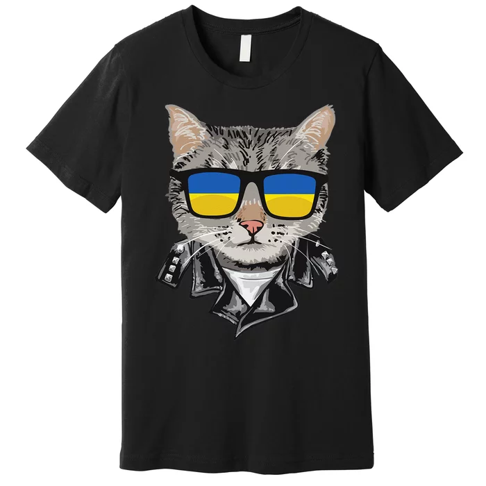 Cat Ukraine Flag Sunglasses Cool Ukrainian Cat Premium T-Shirt