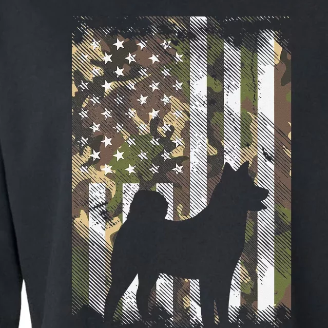 Camo US Flag Shiba Inu Akita Pet Japanese Dog Cropped Pullover Crew