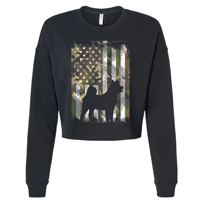 Camo US Flag Shiba Inu Akita Pet Japanese Dog Cropped Pullover Crew