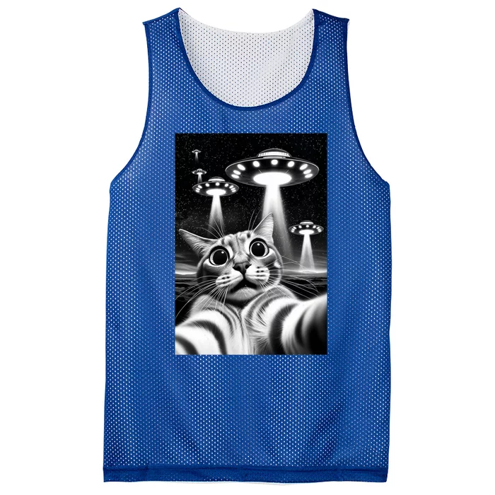 Cat Ufo Funny Invasion Meme Retro Alien Cat Ufo Selfie Cute Gift Mesh Reversible Basketball Jersey Tank