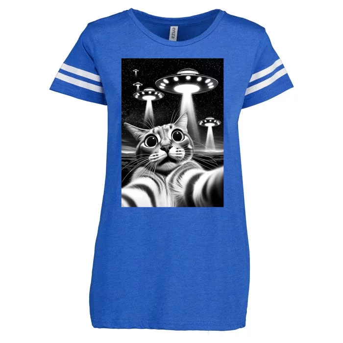 Cat Ufo Funny Invasion Meme Retro Alien Cat Ufo Selfie Cute Gift Enza Ladies Jersey Football T-Shirt