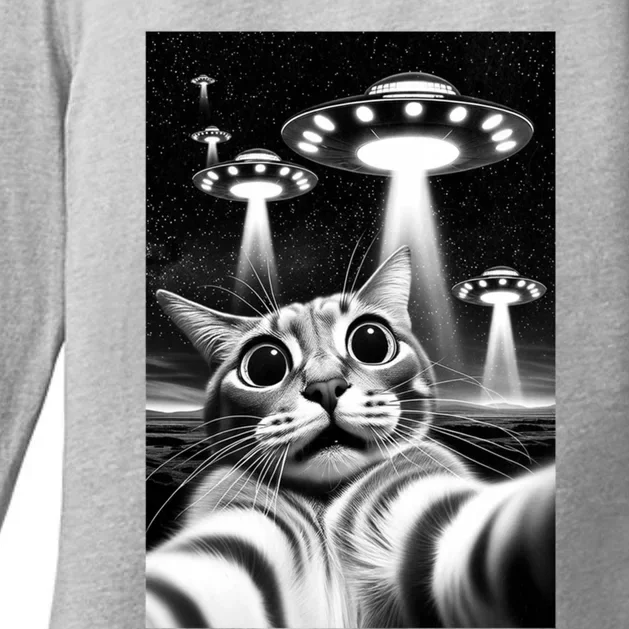 Cat Ufo Funny Invasion Meme Retro Alien Cat Ufo Selfie Cute Gift Womens CVC Long Sleeve Shirt