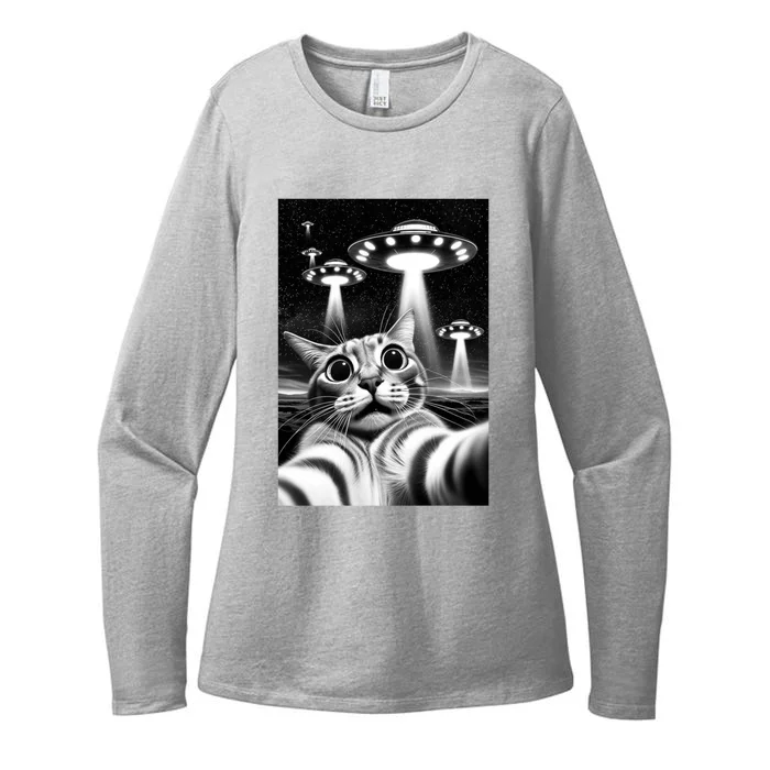 Cat Ufo Funny Invasion Meme Retro Alien Cat Ufo Selfie Cute Gift Womens CVC Long Sleeve Shirt