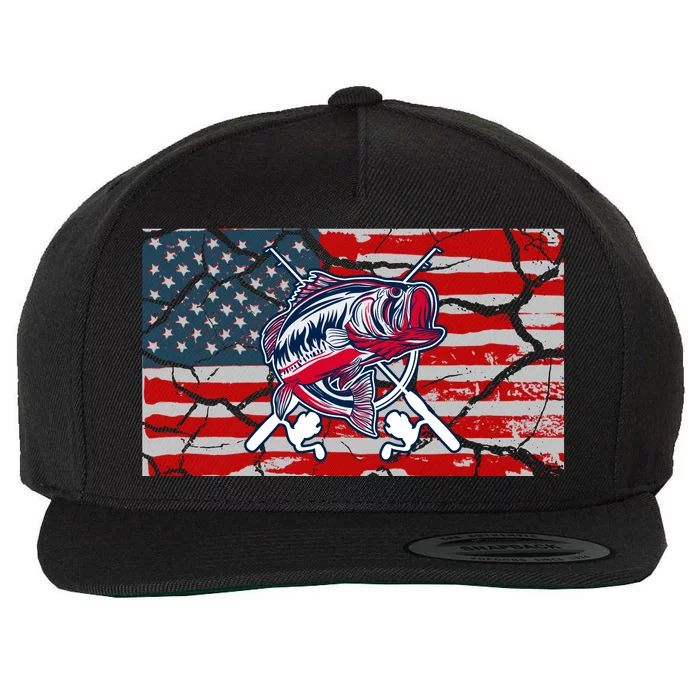 Cool Usa Flag With Fish Retro Design Wool Snapback Cap