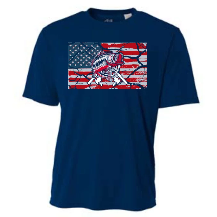 Cool Usa Flag With Fish Retro Design Cooling Performance Crew T-Shirt