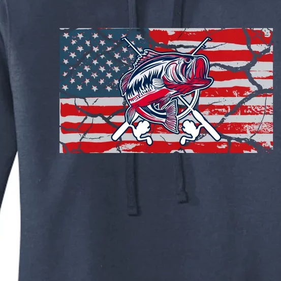 Cool Usa Flag With Fish Retro Design Women's Pullover Hoodie