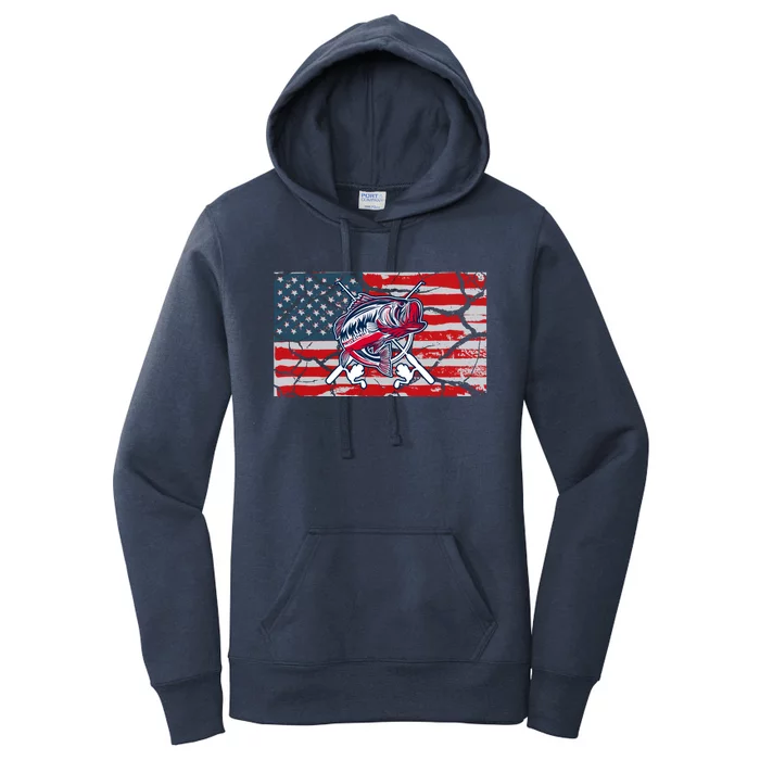 Cool Usa Flag With Fish Retro Design Women's Pullover Hoodie