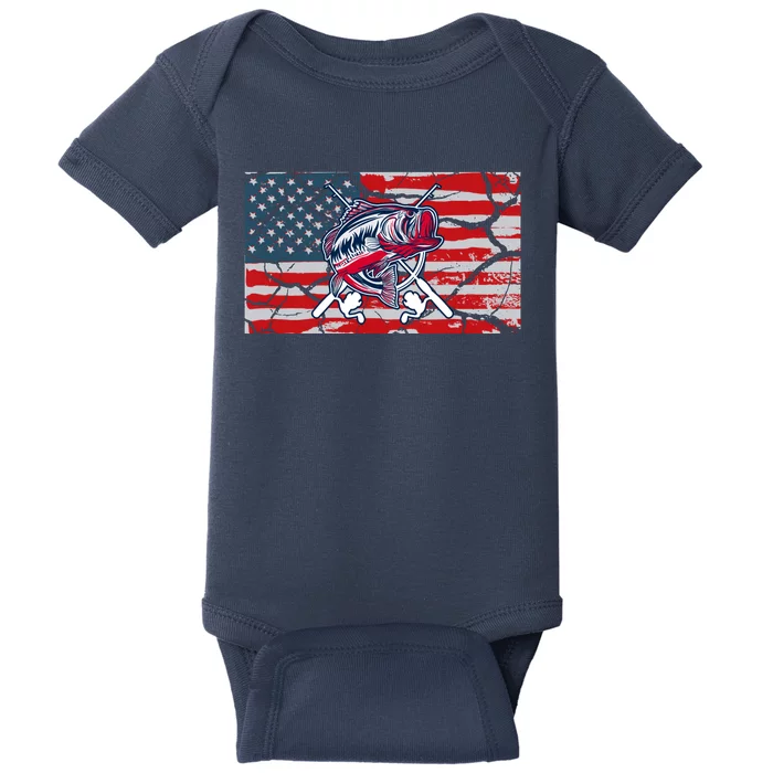 Cool Usa Flag With Fish Retro Design Baby Bodysuit