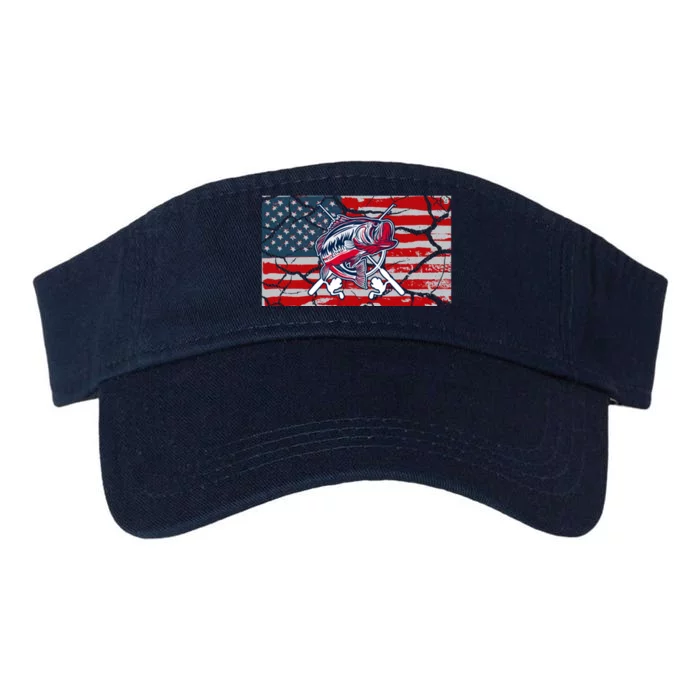 Cool Usa Flag With Fish Retro Design Valucap Bio-Washed Visor