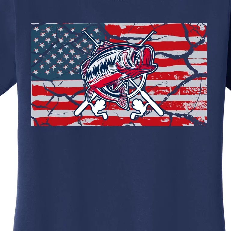 Cool Usa Flag With Fish Retro Design Women's T-Shirt