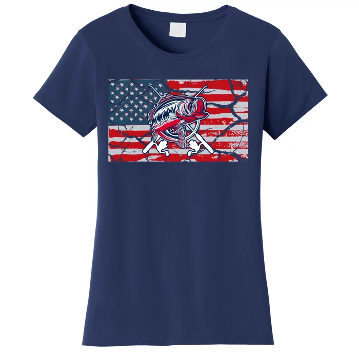 Cool Usa Flag With Fish Retro Design Women's T-Shirt