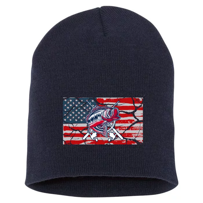 Cool Usa Flag With Fish Retro Design Short Acrylic Beanie