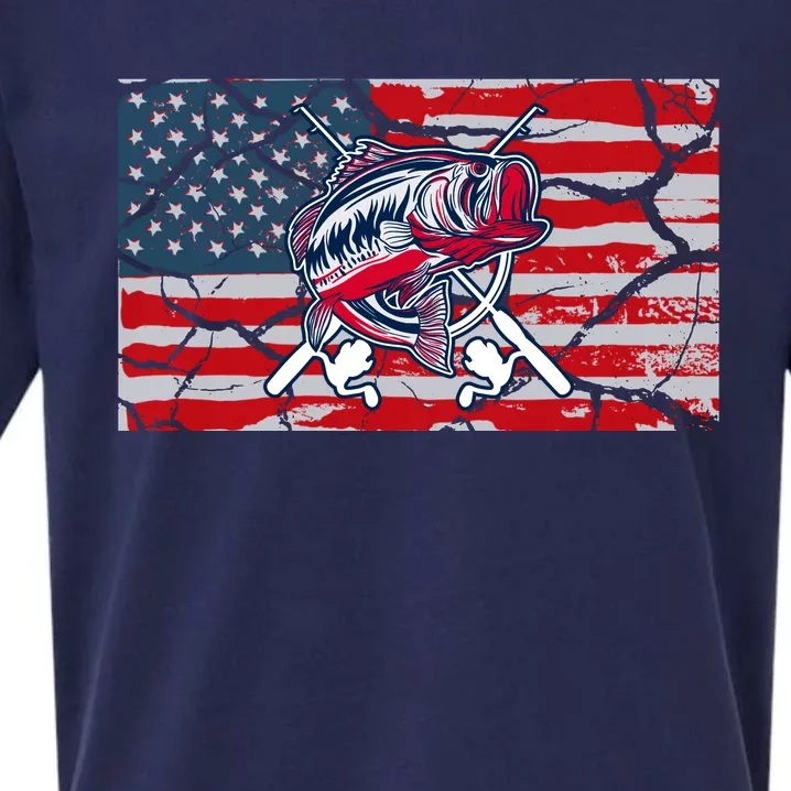 Cool Usa Flag With Fish Retro Design Sueded Cloud Jersey T-Shirt