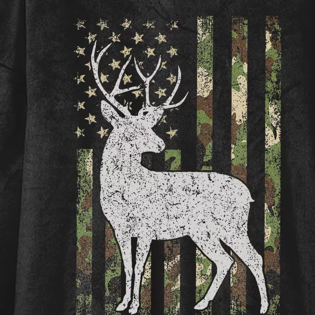 Camo Usa Flag Deer Elk Buck Camoflage Hunting Hunter Gift Hooded Wearable Blanket