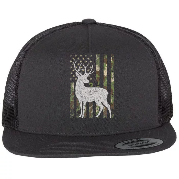 Camo Usa Flag Deer Elk Buck Camoflage Hunting Hunter Gift Flat Bill Trucker Hat