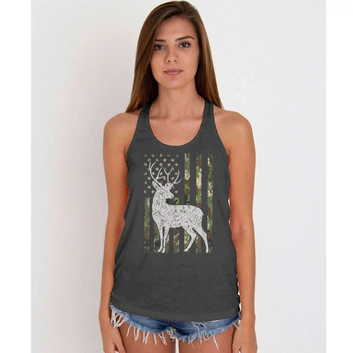 Camo Usa Flag Deer Elk Buck Camoflage Hunting Hunter Gift Women's Knotted Racerback Tank