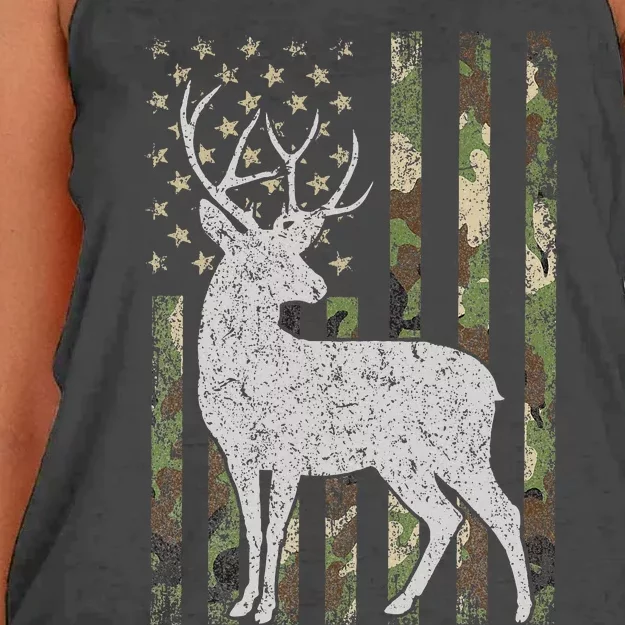 Camo Usa Flag Deer Elk Buck Camoflage Hunting Hunter Gift Women's Knotted Racerback Tank