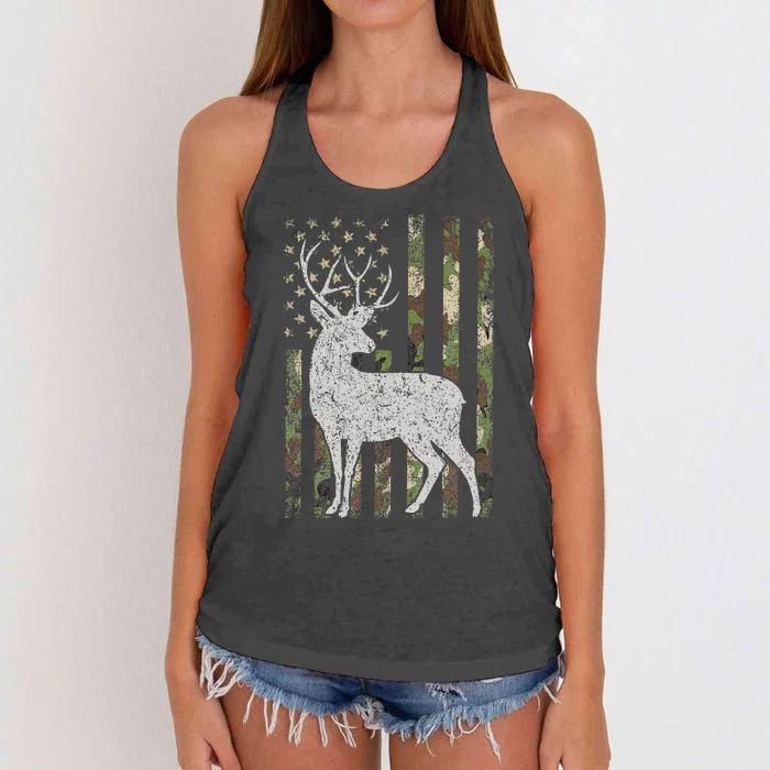 Camo Usa Flag Deer Elk Buck Camoflage Hunting Hunter Gift Women's Knotted Racerback Tank